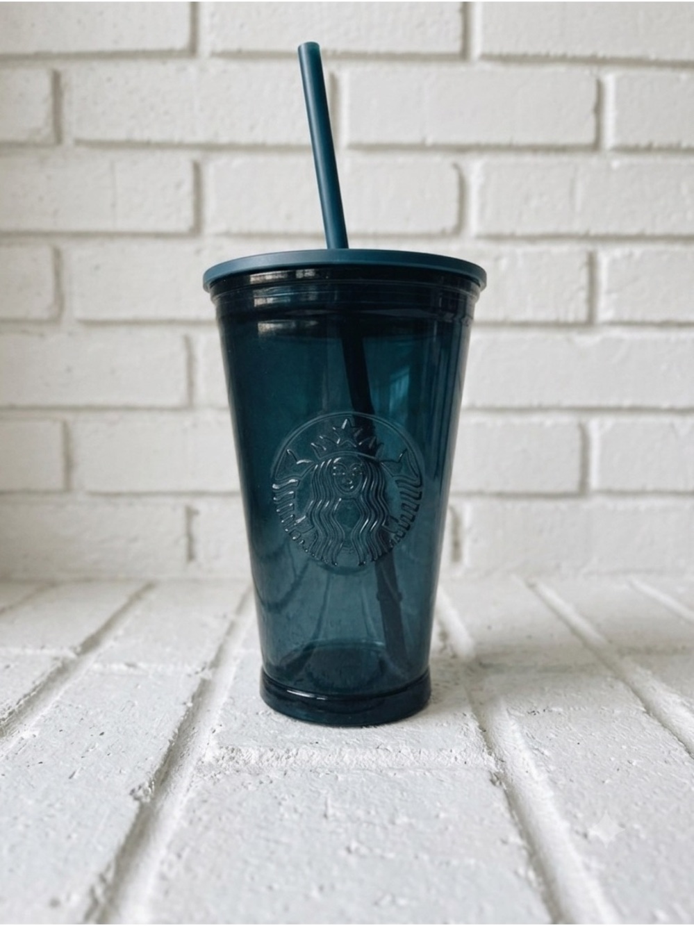 Starbucks 2022 Blue Recycled Glass Cold Cup Tumbler 16 oz Grande Spain Siren